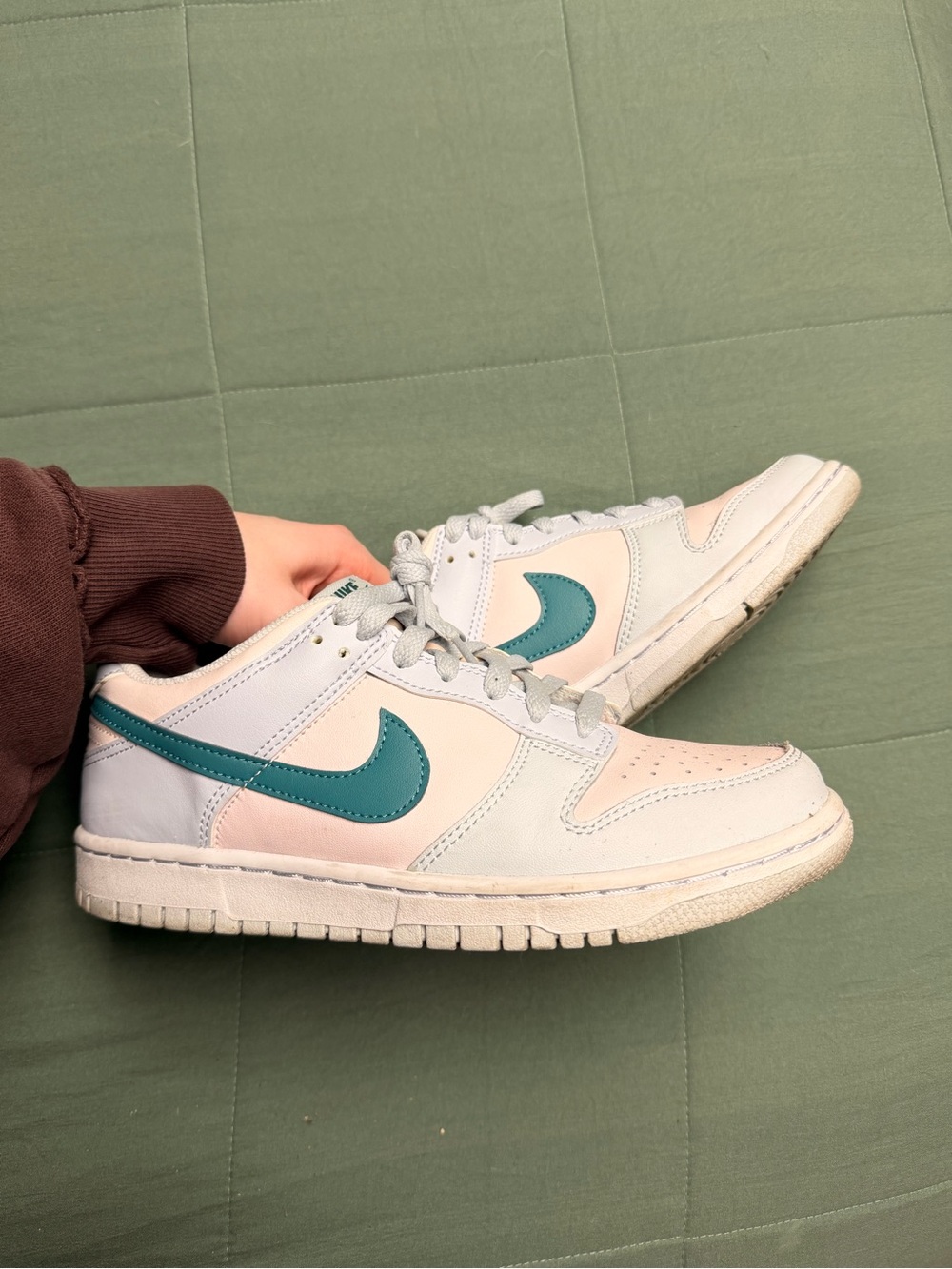 Nike Low-Top Dunks Teal Swoosh and Pink Panels